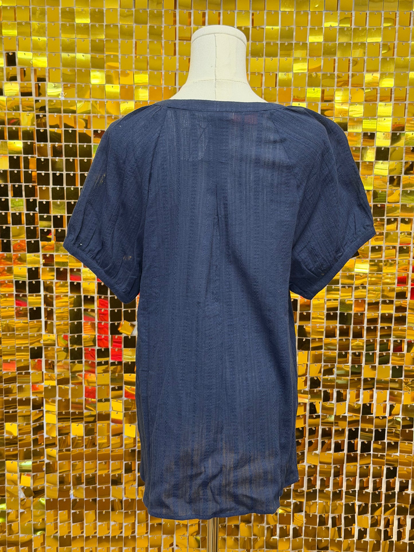 Navy Blue Short Sleeve Blouse