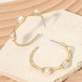 Pearl and Gold Hoop Earrings