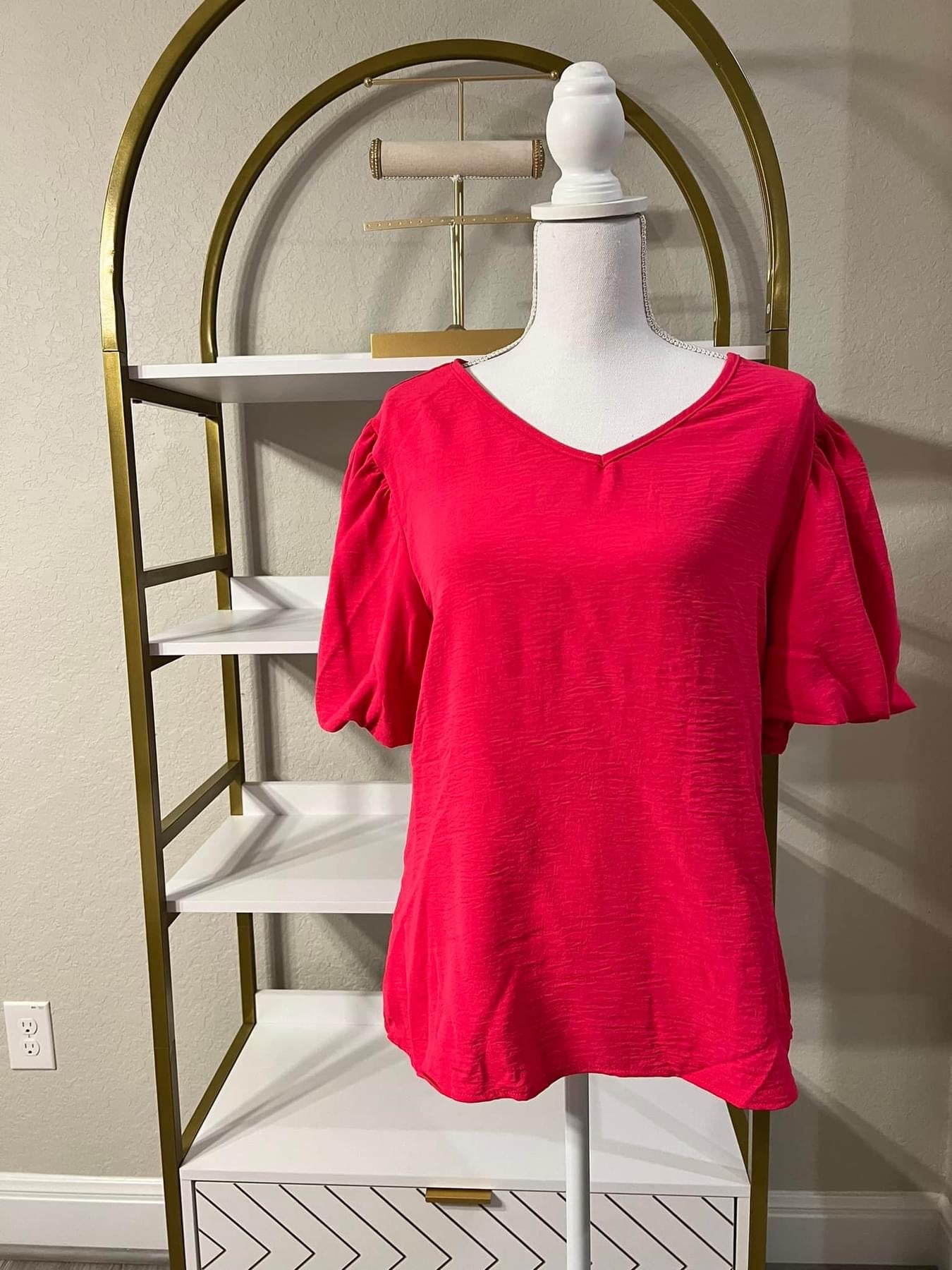 Red puff sleeve blouse