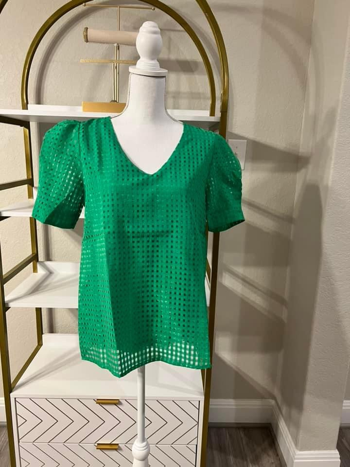 Green puff sleeve blouse