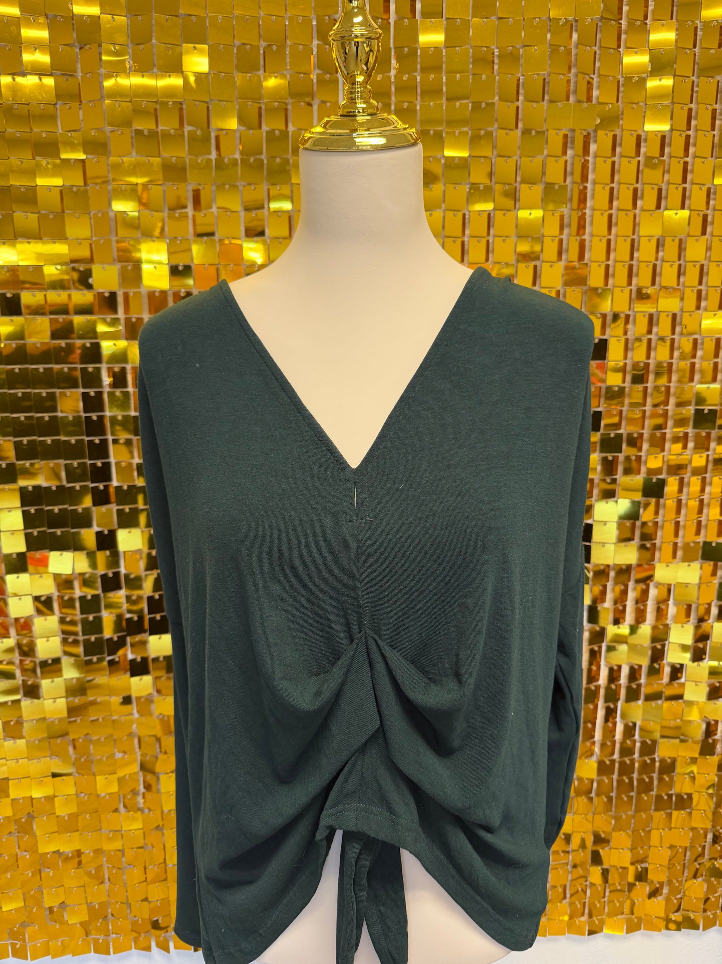 Forest Green Gathered Tie Front Blouse