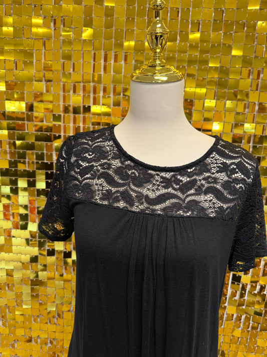 Black partial lace top