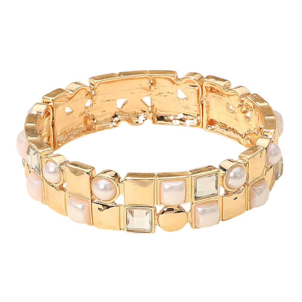 Faux pearl and stone gold bracelet