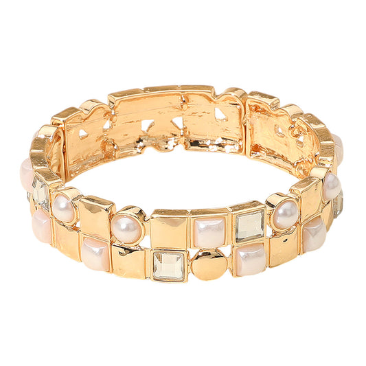 Faux pearl and stone gold bracelet