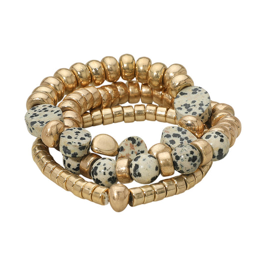 Natural stone and faux beaded gold stretch bracelets