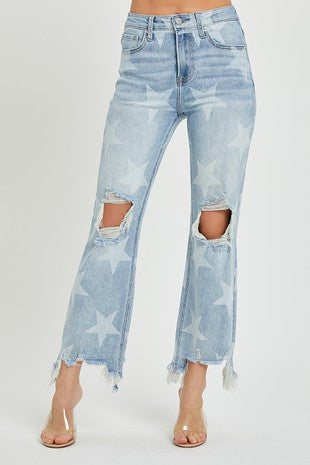 Risen star printed straight jeans