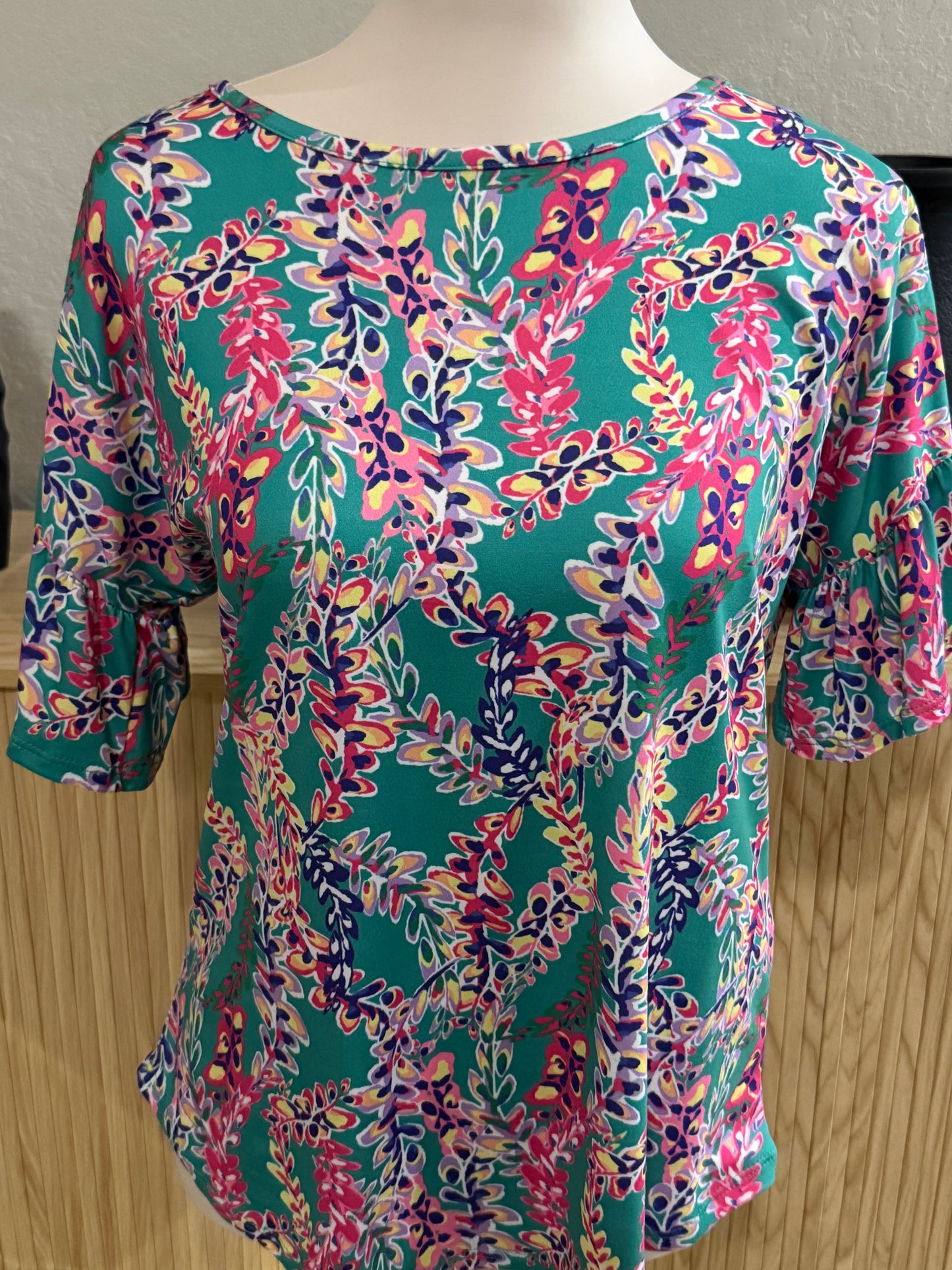 Jade Floral Blouse with cris cross back blouse