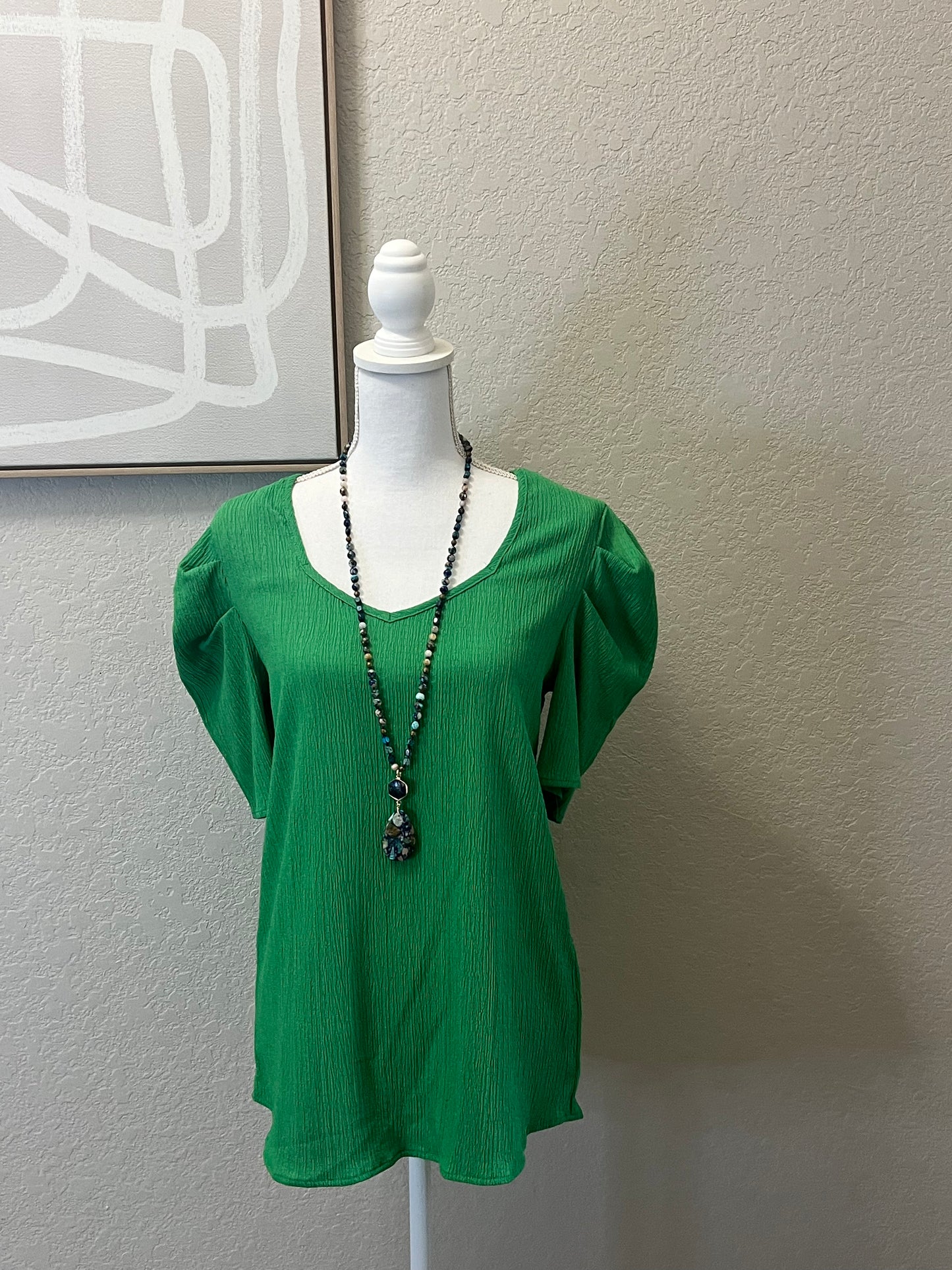 Green Puff Sleeve Blouse