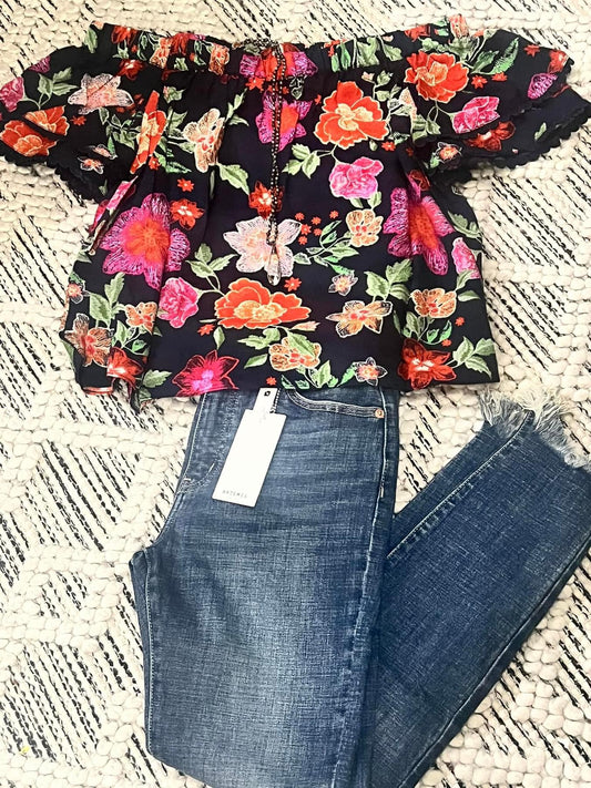 Navy Floral Blouse