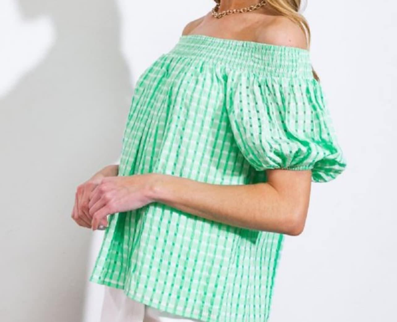 Off Shoulder Light Green Blouse