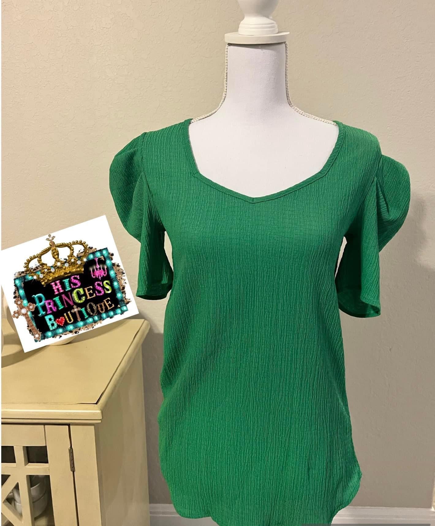 Green Puff Sleeve Blouse