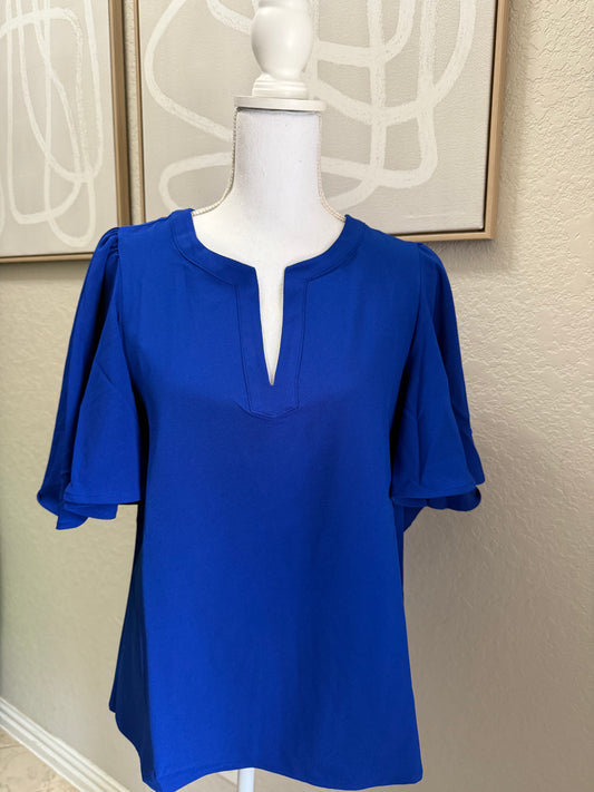 V Neck Royal Blue Short Sleeve Blouse