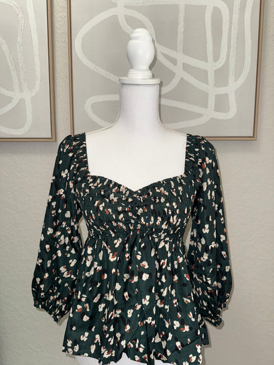 Forrest Green Leopard Print Peplum Blouse