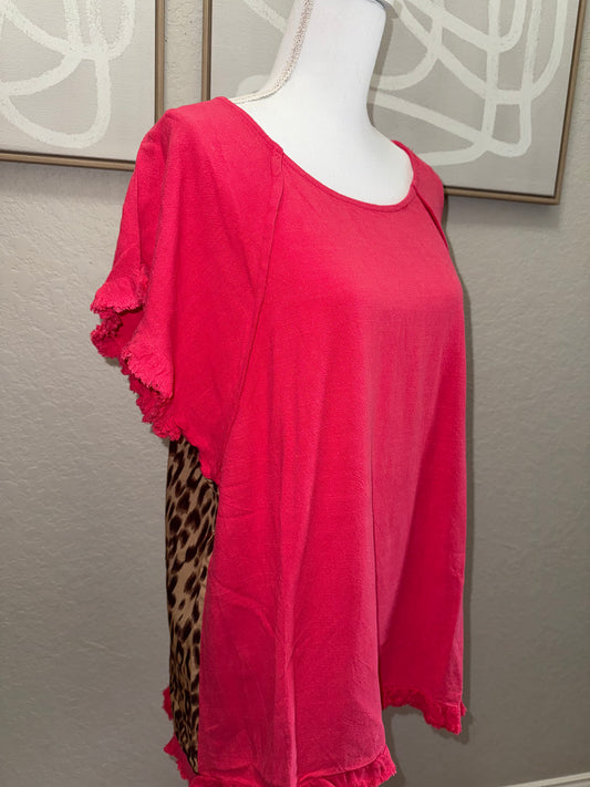 Hot Pink Leopard Back Umgee Blouse