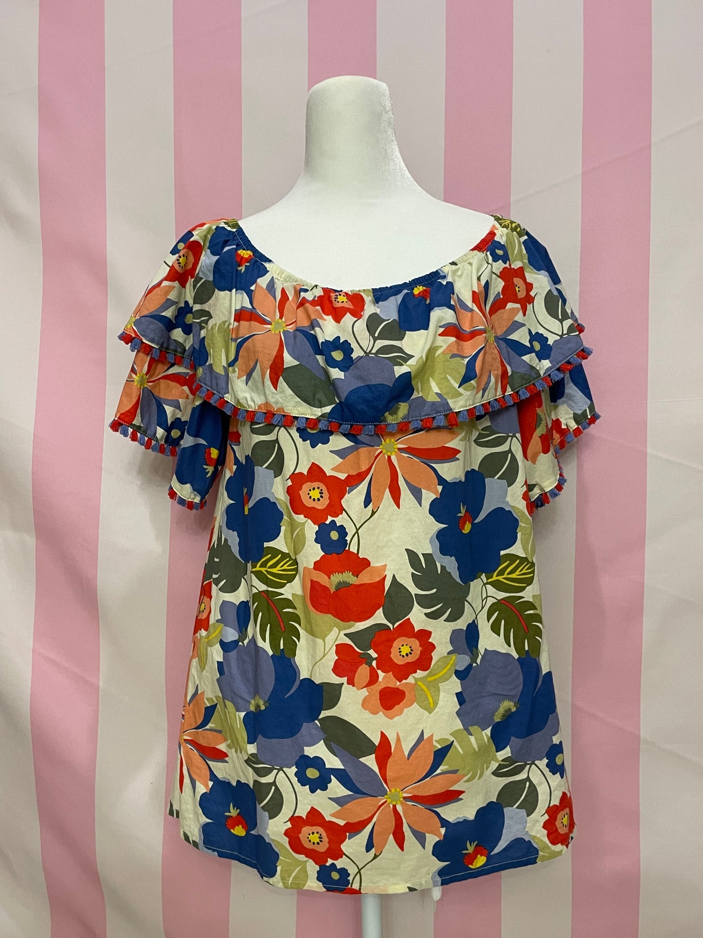 Floral layered blouse with tassels