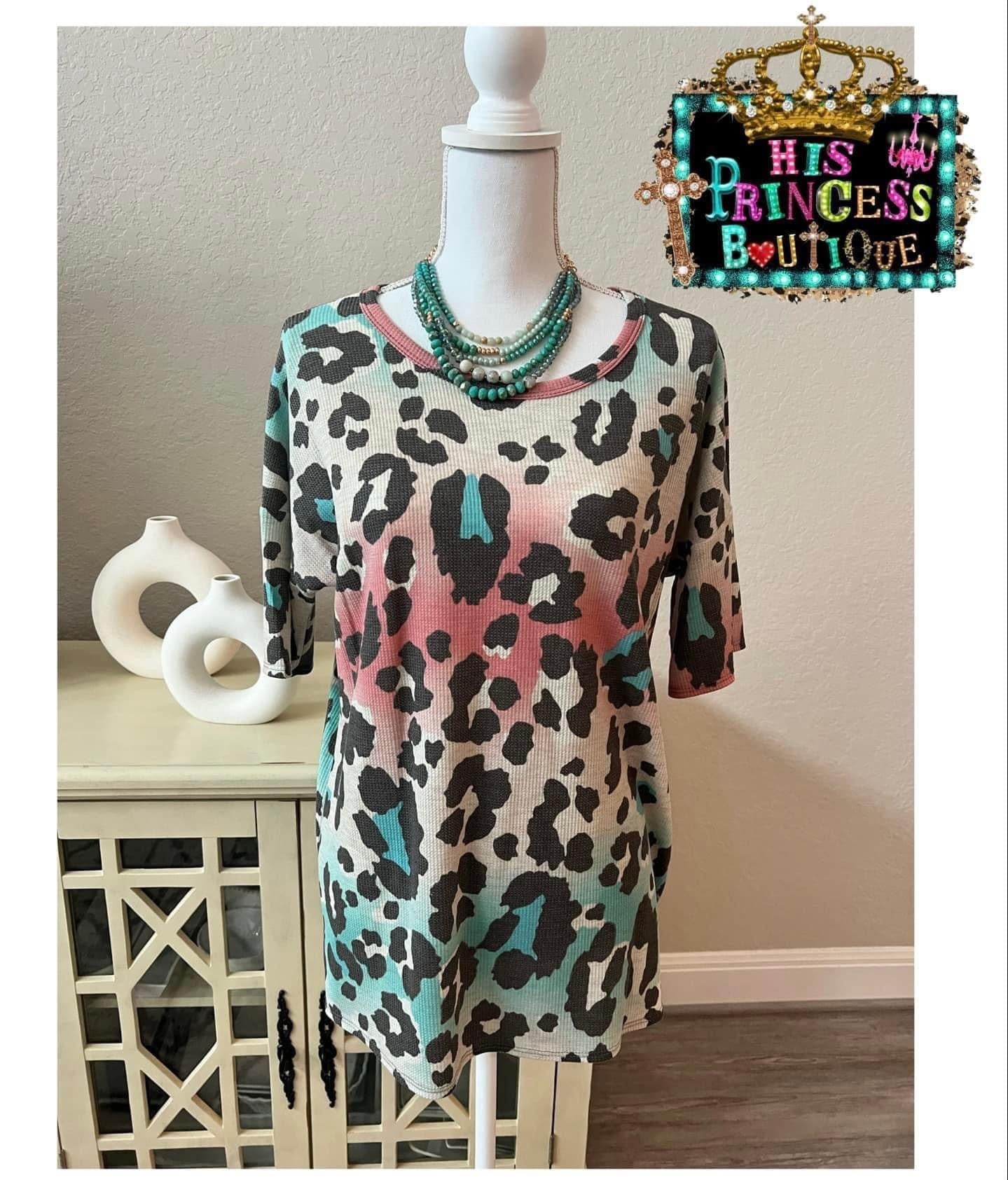 Leopard print pink blue top